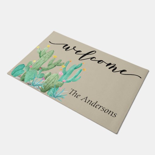 Willkommenskaktus Südwest Personalisiert Fußmatte (Schrägansicht)