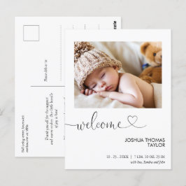 Willkommenskalligraphie Herzgeburtserklärung Postkarte