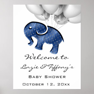 Willkommenspender Baby-Dusche Blue Navy Elephant Poster
