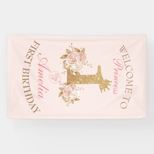 WillkommensPrinzessin 1. Geburtstag Party Banner (Horizontal)