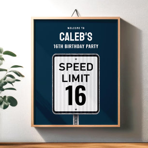 Willkommensschild 16. Geburtstag Geschwindigkeitsb Poster