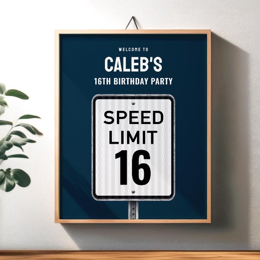 Willkommensschild 16. Geburtstag Geschwindigkeitsb Poster