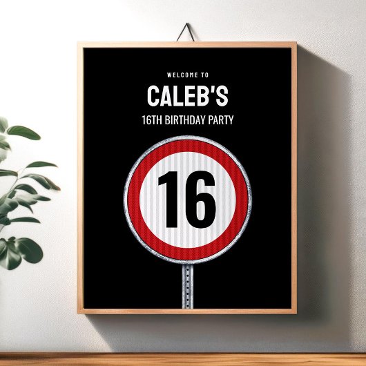 Willkommensschild 16. Geburtstag Geschwindigkeitsb Poster