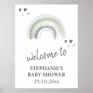 Willkommensschild Baby Shower Blau Boho Regenbogen Poster