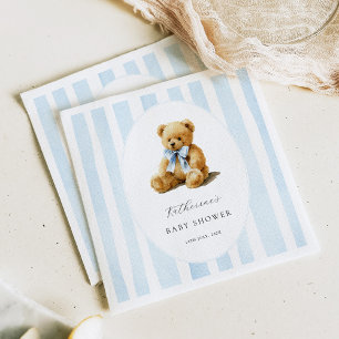 Willkommensschild Bär Baby-Party mit blauen Streif Serviette