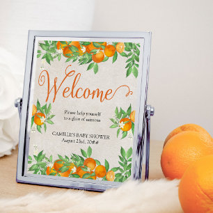 Willkommensschild Citrus Orange Mimosa Tisch Poster