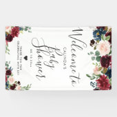 Willkommensschild der Burgunder-Blumenstrauß-| Banner (Horizontal)