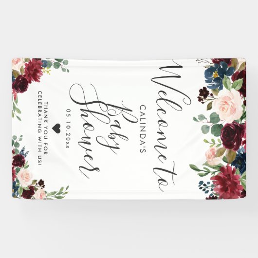 Willkommensschild der Burgunder-Blumenstrauß-| Banner (Horizontal)