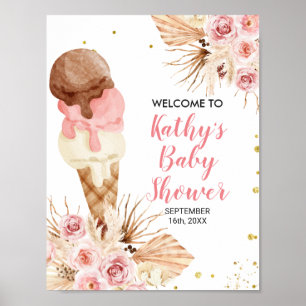 Willkommensschild Eiscreme Boho Pampas Gras Floral Poster
