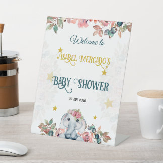 Willkommensschild Floraler Elefant Baby Shower. Sockelschild