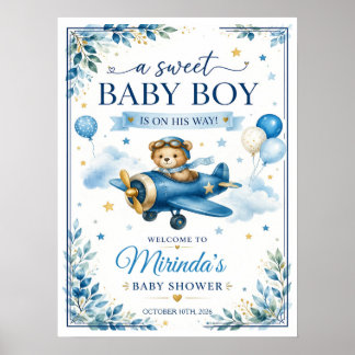 Willkommensschild Flugzeug Baby Boy Shower Poster