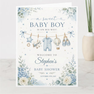 Willkommensschild für Baby Boy Shower mit blauen B Karte