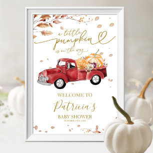 Willkommensschild für Baby-Party mit rotem LKW und Poster