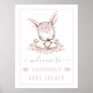 Willkommensschild für Baby Shower mit rosa Häschen Poster