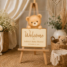 Willkommensschild für Baby Shower mit Teddybär in 