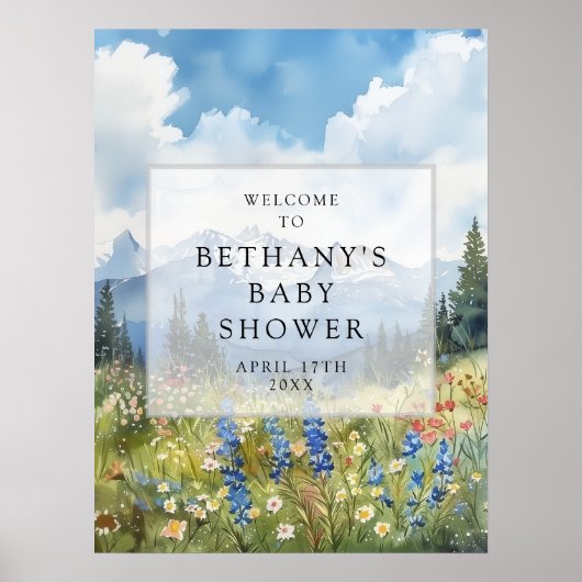 Willkommensschild für Baby Shower Mountain Floral  Poster (Vorne)