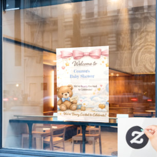 Willkommensschild für Baby Shower   Rosa Elefant K Fensteraufkleber