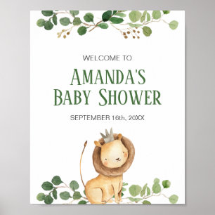 Willkommensschild für Babyparty mit Löwe und Grünp Poster