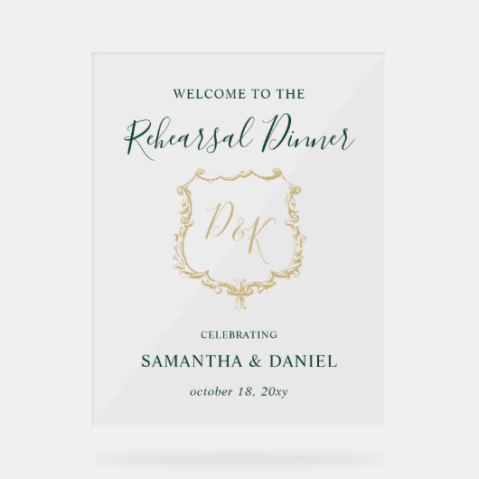 Willkommensschild für das Probeessen mit Monogramm Acrylschild (Vorderseite)