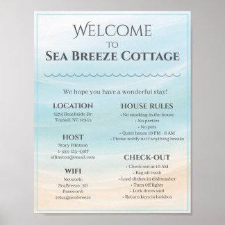 Willkommensschild für das Strandhaus mit Hausregel Poster
