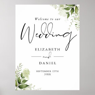Willkommensschild für die grüne Hochzeit mit Blume Poster
