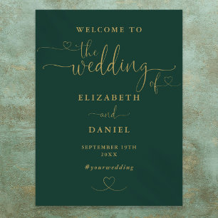 Willkommensschild für die Hochzeit im Smaragd- und Poster