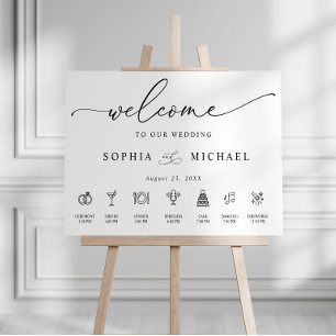 Willkommensschild für die Hochzeit mit Zeitplan Mi Poster