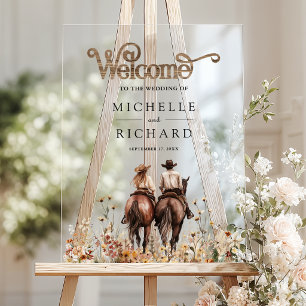 Willkommensschild für eine westliche Hochzeit mit Acrylschild
