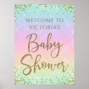 Willkommensschild für Regenbogen-Baby-Party Poster