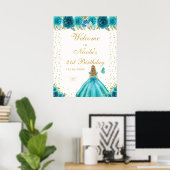 Willkommensschild Geburtstagsfeier Mädchen mit Tür Poster (Heimbüro)