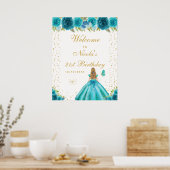 Willkommensschild Geburtstagsfeier Mädchen mit Tür Poster (Küche)