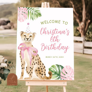 Willkommensschild Gepard rosa Savanne Poster