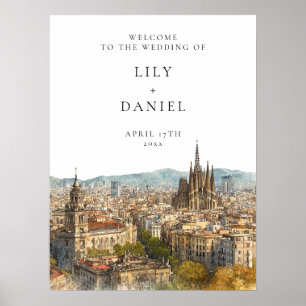 Willkommensschild Hochzeit Barcelona Skyline Poster