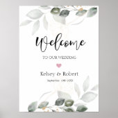 Willkommensschild Hochzeit mit Grün Poster (Vorne)