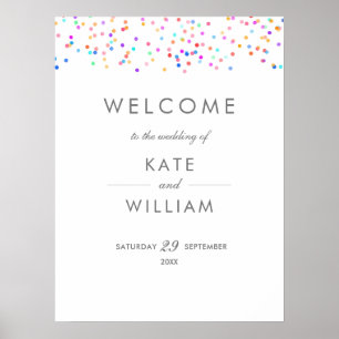 Willkommensschild Regenbogen-Konfetti-Hochzeit Poster