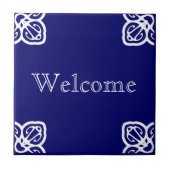 Willkommensschild - spanisches Weiß auf Blau Fliese (Vorderseite)