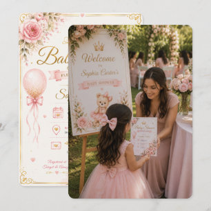 Willkommensschild Szene für rosa Babyparty Einladung