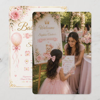 Willkommensschild Szene für rosa Babyparty Einladung
