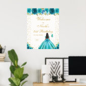 Willkommensschild Teal Dark Skin Mädchen Geburtsta Poster (Heimbüro)