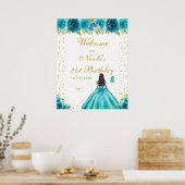 Willkommensschild Teal Dark Skin Mädchen Geburtsta Poster (Küche)