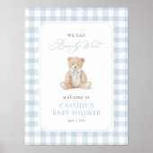 Willkommensschild Teddybär Blau Gingham Baby Showe Poster (Vorne)