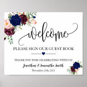 Willkommensschild unser Gästebuch Hochzeit navy bu