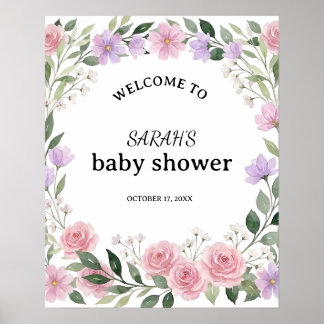 Willkommensschild Wildflower-Kranz Baby Shower Poster