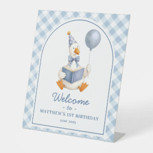 Willkommensschild zum 1. Geburtstag für Jungen in Sockelschild
