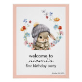 Willkommensschild zum ersten Geburtstag mit Bunny  Poster (Vorderseite)