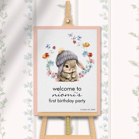 Willkommensschild zum ersten Geburtstag mit Bunny  Poster