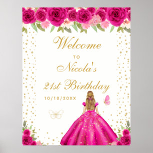 Willkommensschild zum Geburtstag für ein Mädchen m Poster
