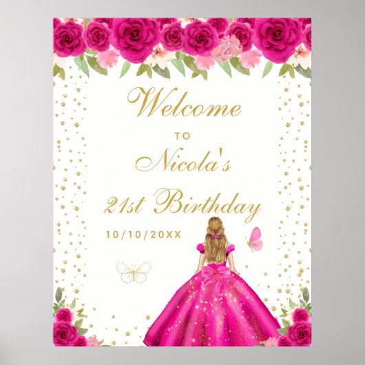 Willkommensschild zum Geburtstag für ein Mädchen m Poster (Vorne)