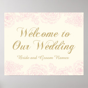 Willkommensschild zur Hochzeit   Florales Rosendes Poster
