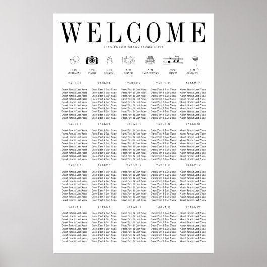 Willkommenssitzplan 20 zwanzig Tischnummer Poster (Vorne)